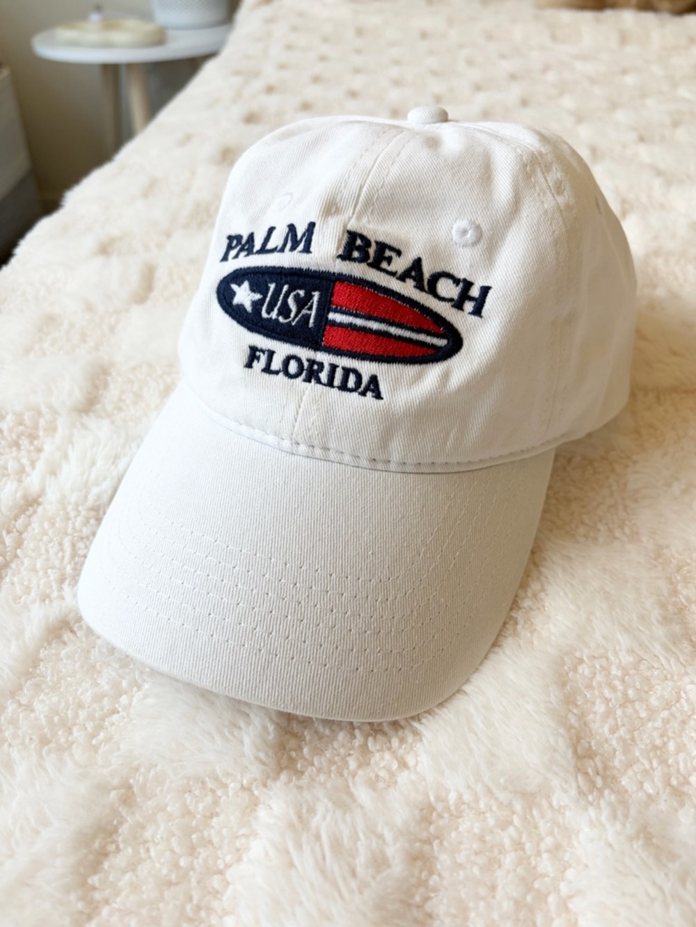 Palm Beach Florida USA Hat White Embroidered Dad Cap Adjustable Unisex